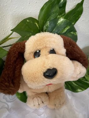 Vintage Puppy Plush Marchon Hug-a-Pup 1985 7” Cream Coffee Collectible